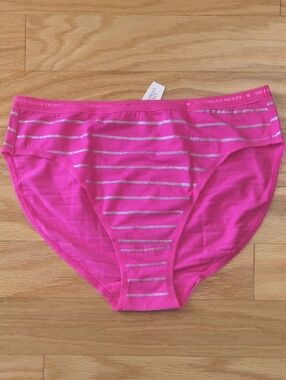 Victoria's Secret Cotton High Leg Briefs Pink & Silver Stripes Size L NWT